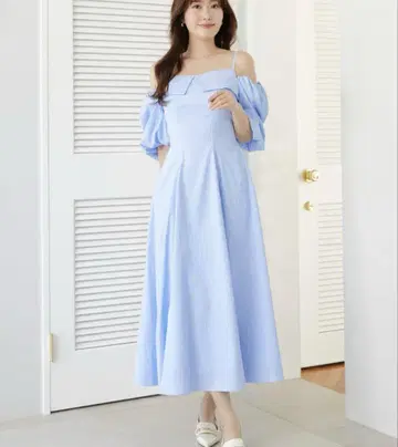 Herlipto 스카이블루 오프숄더 롱 원피스
