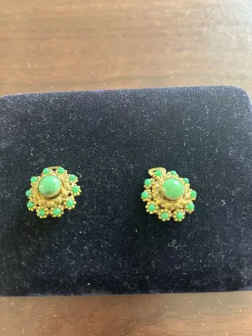 앤티크 유럽 그린 컬러 플라워 디자인 귀찌