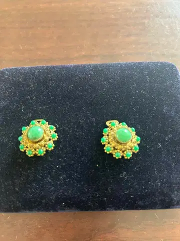 앤티크 유럽 그린 컬러 플라워 디자인 귀찌