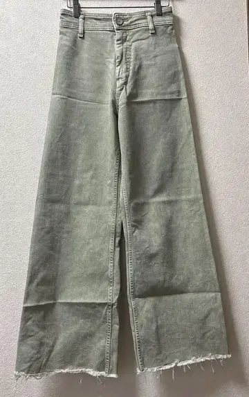 ZARA 그린 와이드 레그 데님 프린지 밑단