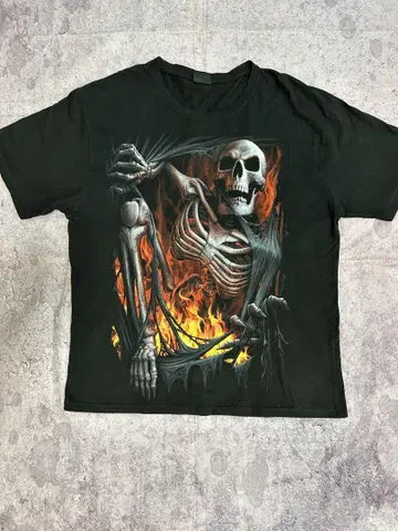 00's SPIRALDIRECT 양면 프린트 T-shirt 스컬 락