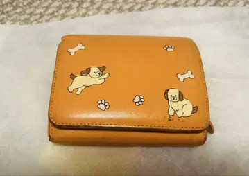 강아지 프린트 오렌지 3단 폴더형 지갑