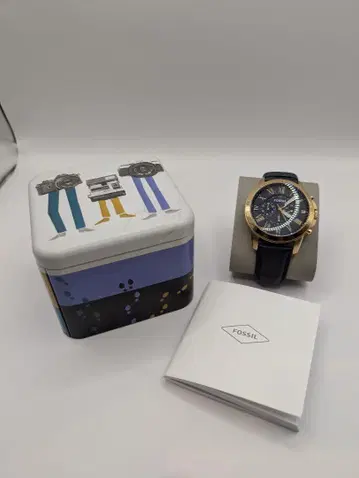 FOSSIL 손목시계 가죽 네이비 핑크 골드