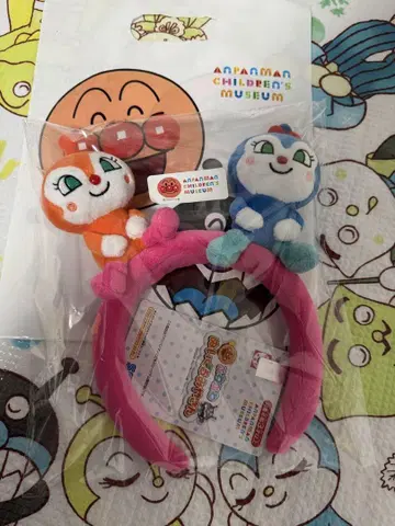 새상품, 미사용 호빵맨 머리띠 봉제 인형 짤랑이 & 코킨짱