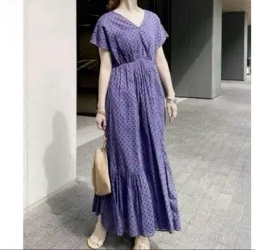 누키테파 코튼 보일 도트 맥시 원피스 M 인도 면 V넥 린넨
