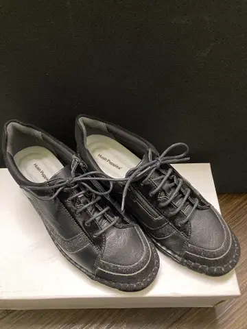 허시파피 블랙 라메 스웨이드 콤비 가죽 스니커즈 23cm