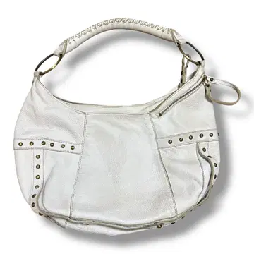 Y2K Leather White Studded Shoulder Bag