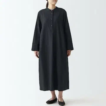 무인양품 더블 거즈 긴팔 원피스 블랙