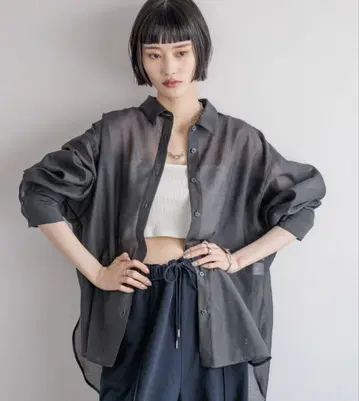 로리즈팜 시어 셔츠 롱 기장 차콜 그레이