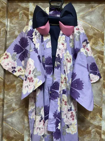 보라색 꽃무늬 유카타 츠케오비 3