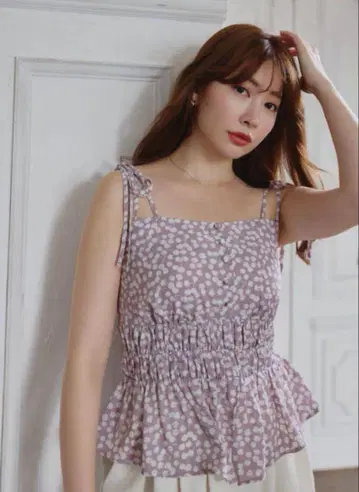 Cherry Pattern Strap Top pale mauve S
