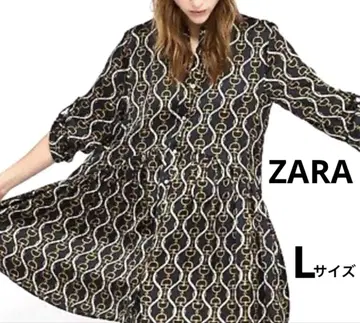 ZARA 자라 체인 패턴 셔츠 원피스 올 패턴 쉘 버튼 롤업