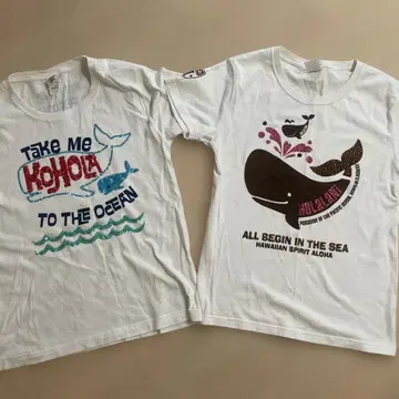 훌라라니하와이 반팔 T셔츠 L 사이즈 고래 스팽글 스톤 2매 세트
