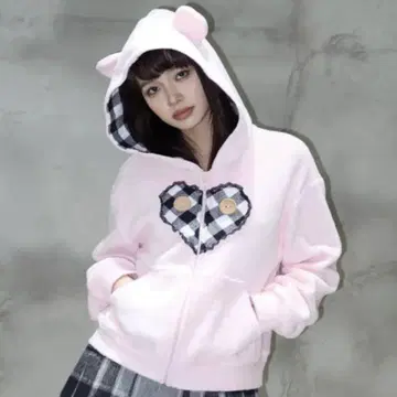 Eat me Plz Newjeans 해린 핑크 베어 하프 후디 자켓