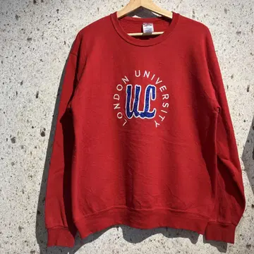 00s LONDON UNIVERSITY 로고 자수 맨투맨 칼리지 레드