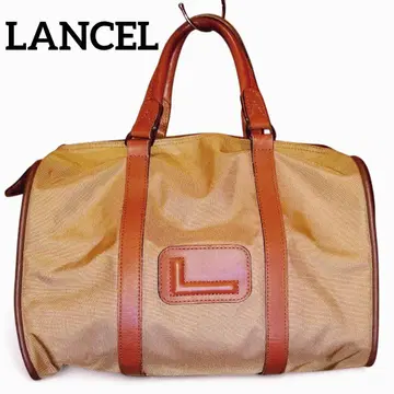 LANCEL 미니 보스턴 백 나일론 천연 가죽 베이지