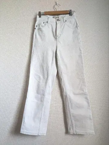 야누크 화이트 스트레이트 데님 팬츠 블루 자수 아네트