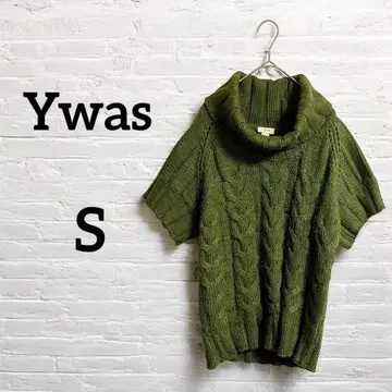 새상품급 Ywas [ S ] 올리브 그린 반팔 케이블 니트