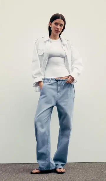 ZARA 리본 포함 치노 팬츠 와이드 팬츠 36 택 포함 새상품