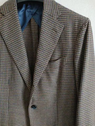 BARBA 카멜 실크 하운드투스 테일러드 자켓 바르바 48