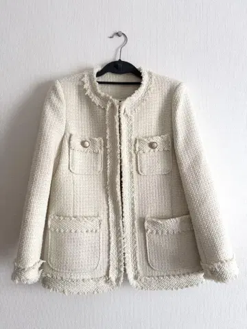 [새상품급] 세존드파피용 자켓 트위드 아우터 프린지 아이보리