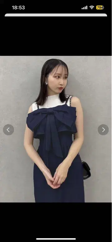 리본 디자인 I라인 원피스 (인디고)