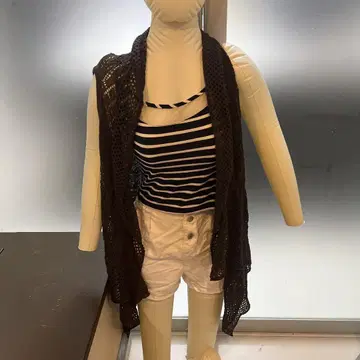 레이스 슬리브리스 가디건 짙은 갈색