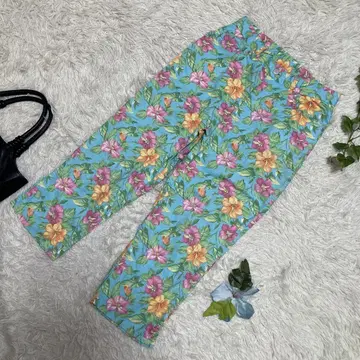 새상품급 로렌 랄프 로렌 크롭 팬츠 꽃무늬 스카이블루 썸머 6 일본M