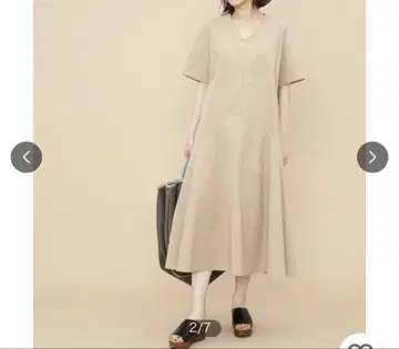 ADAM ET ROPE' V넥 A라인 롱 원피스 코튼 면