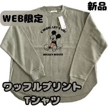 [택 포함] 미키마우스 와플 프린트 롱 슬리브 티셔츠 FREE