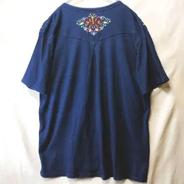 [ ku ] 티셔츠 네이비 나염 비즈 자수 웨스턴 스타일 size L