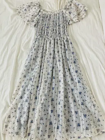 피 프릴 미니 꽃무늬 셔링 원피스 블루