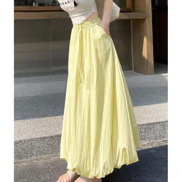 여성용 롱 스커트 포켓 부착 무지 맥시 스커트