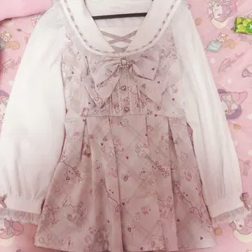 lizlisa Sewing Bear 패턴 셋업 화이트