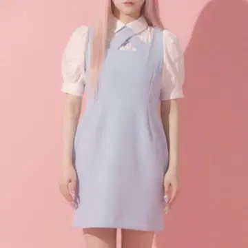 FICKLE BEBE 노블 레이어드 원피스 스카이블루