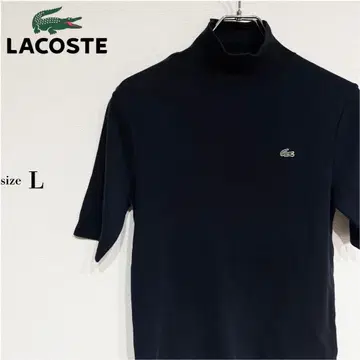 LACOSTE 라코스테 네이비 하이넥 5분 소매 니트 로고 자수