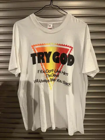 TRY GOD 그래픽 90s 싱글 스티치 카피라이트