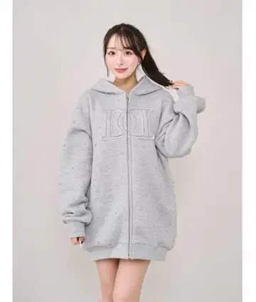 DD 로고 비쥬 지퍼 후드티