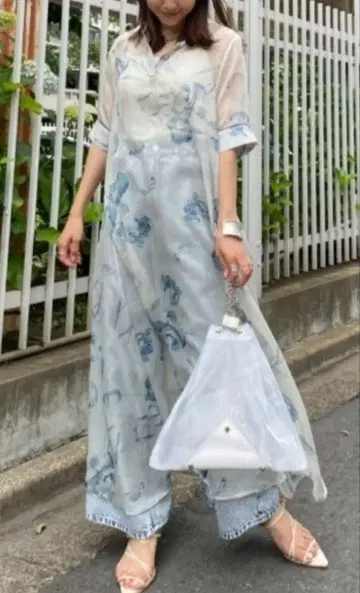 Ameri ISLA PIPING SHEER DRESS 블루