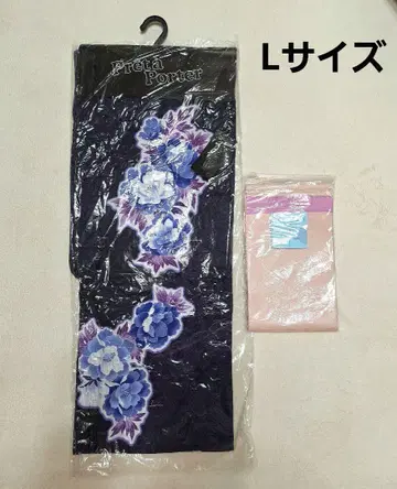 유카타 오비 세트 보라색 파랑 꽃무늬