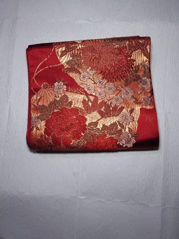 후쿠로 오비 매화 꽃무늬 부채 패턴