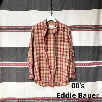 00s Eddie Bauer 화이트 택 인도 면 긴팔 체크 셔츠 M 인기