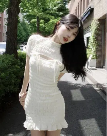 [새상품급] 다리치 darich 리본 셔링 미니 원피스