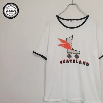 링거 티셔츠 90년대 빈티지 아메카지 프린트 화이트 L 반팔