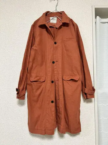 이치 하프 린넨 오렌지 롱 코트 버튼 Free