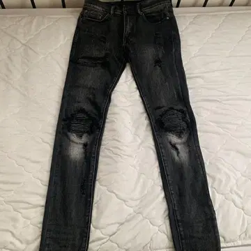 mnml 데미지 가공 다크 그레이 데님