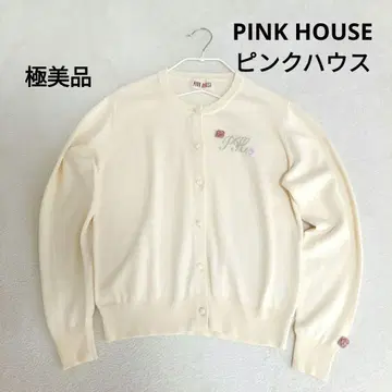 [컨디션 최상] PINK HOUSE 가디건 화이트 로고 플라워 모티브