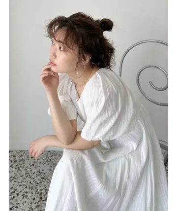 백리본 볼륨 슬리브 원피스