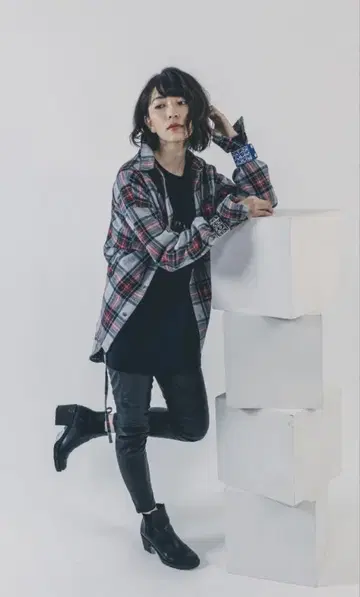 effecten check Side slit wide shirts