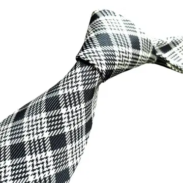 투모로우랜드 최고급 실크 넥타이 체크 화이트 블랙